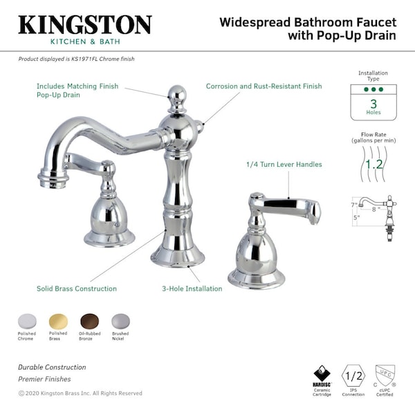KS1975FL 8 Widespread Bathroom Faucet, Oil Rubbed Bronze